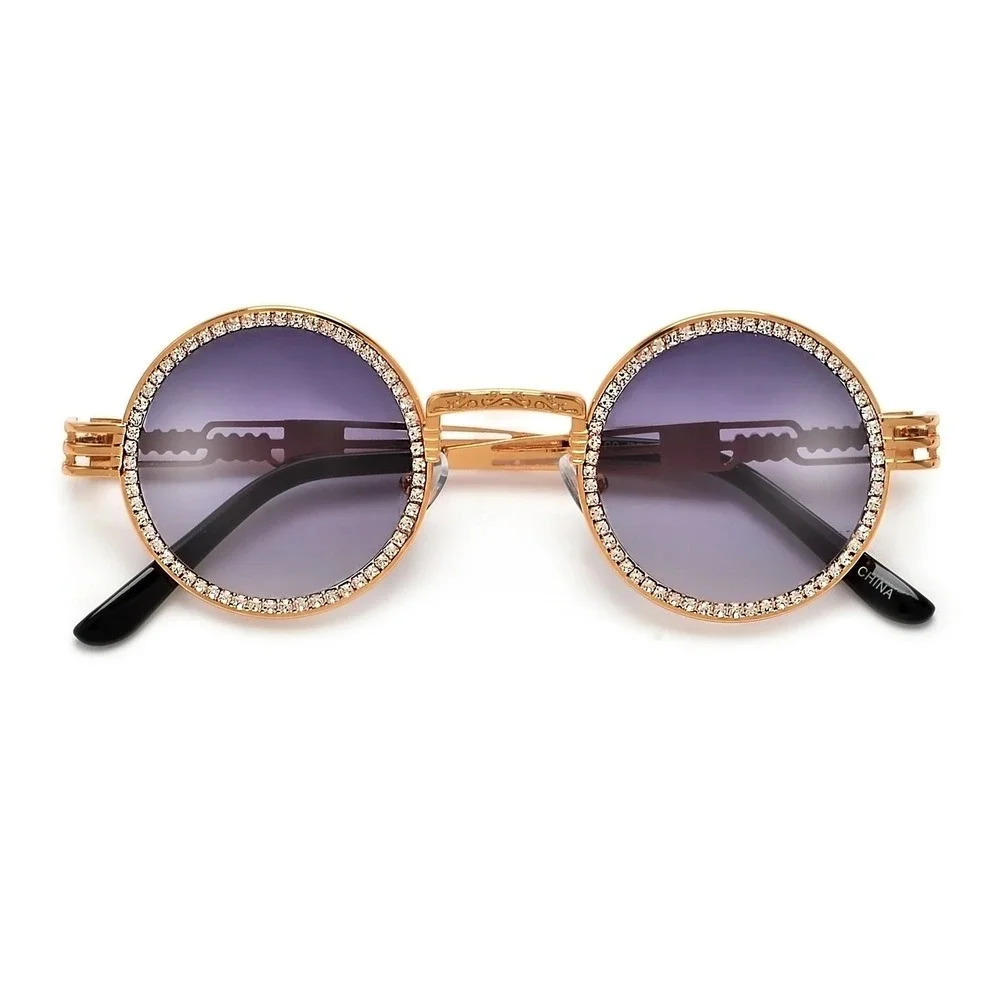 Rhinestone Sunglasses‎ Gold Frame UV400 Protection Fashion Shades Hip Hop Style